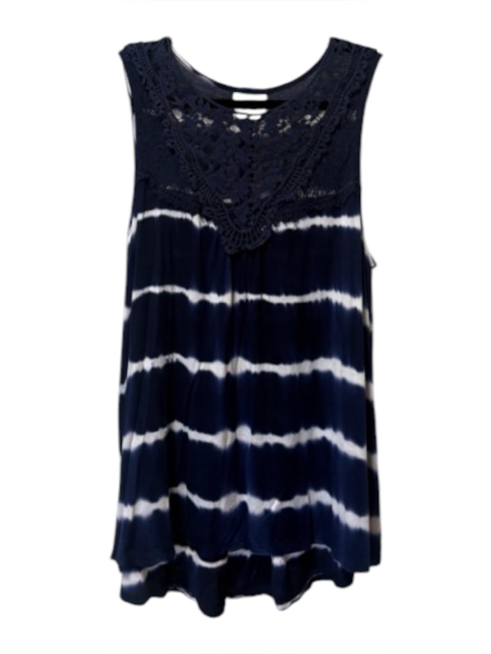 Knox Rose Navy and White Tie-Dye Crochet Yoke Tank